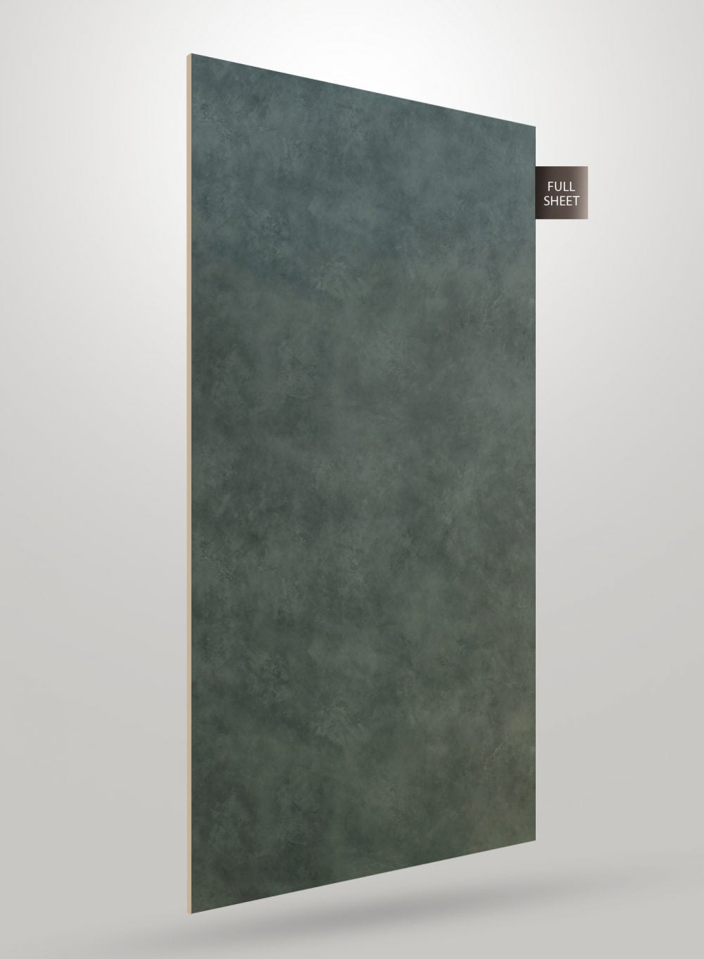 Green matte marble laminate sheet with mottled texture and subtle veining, labeled full sheet on a light gray background.