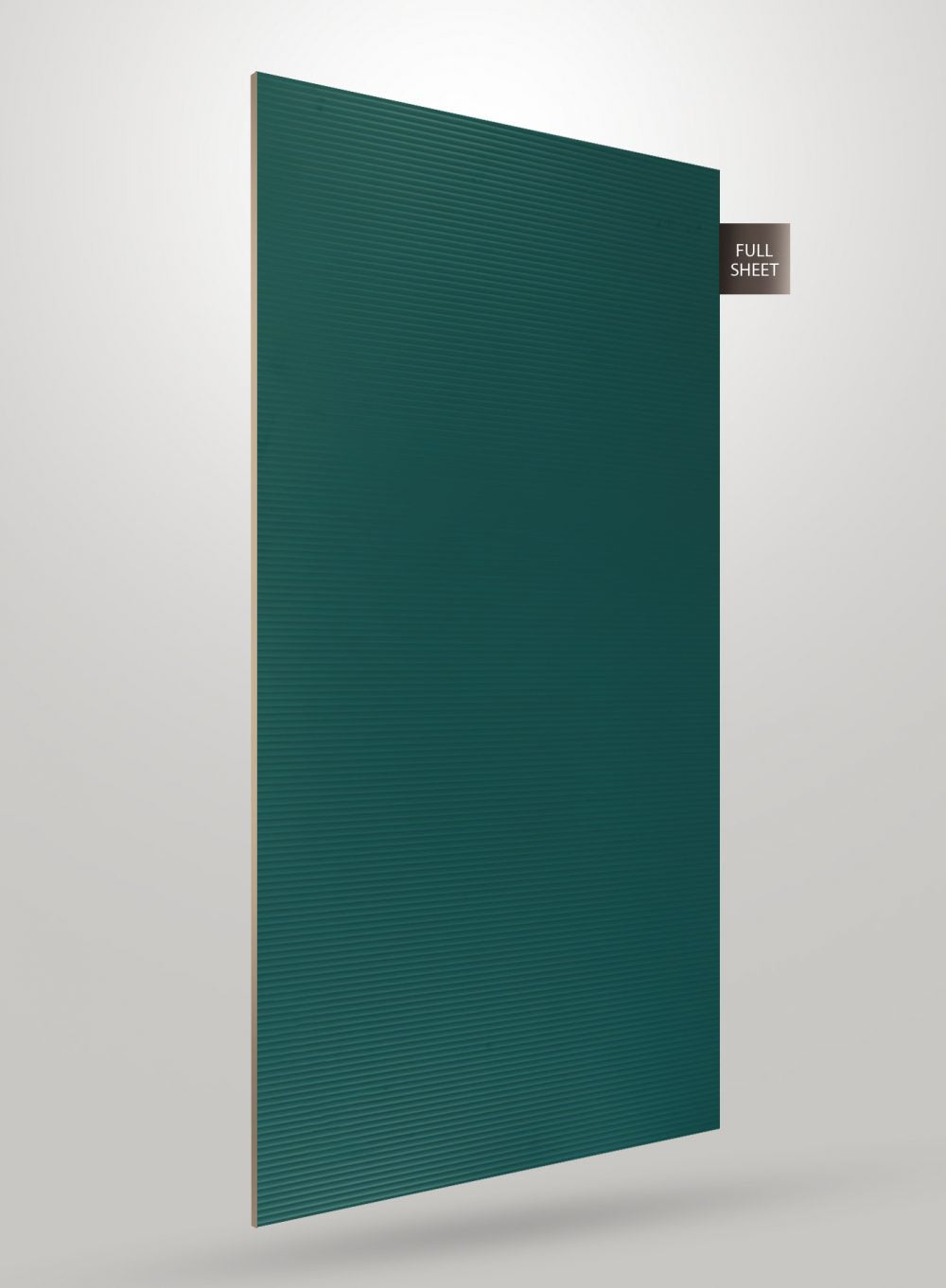Green fluted laminate sheet with matte finish and textured surface, displaying a full sheet with subtle ridges.