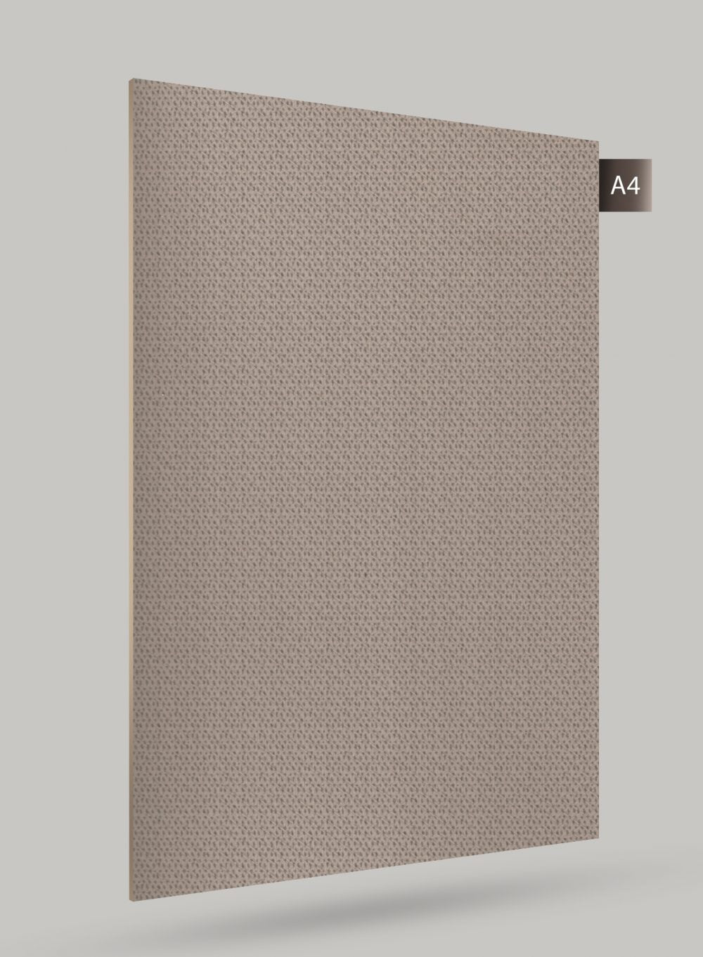 Beige fabric laminate with matte finish and textured pattern, showing woven design and subtle sheen on rectangular sheet.