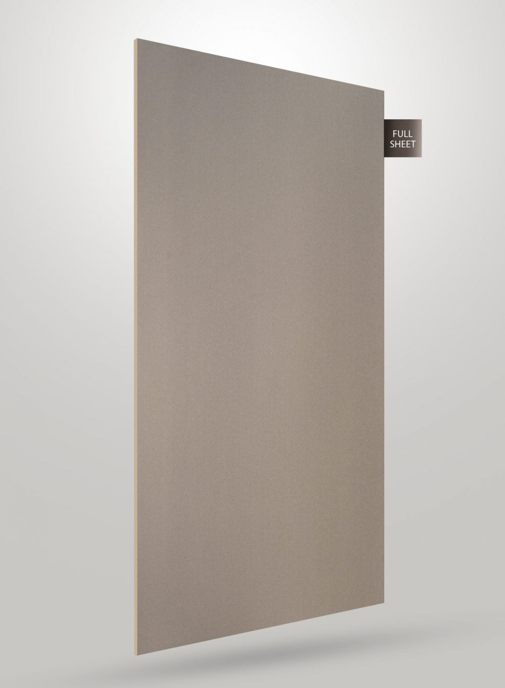 Beige fabric laminate sheet with matte finish and textured surface, labeled full sheet.