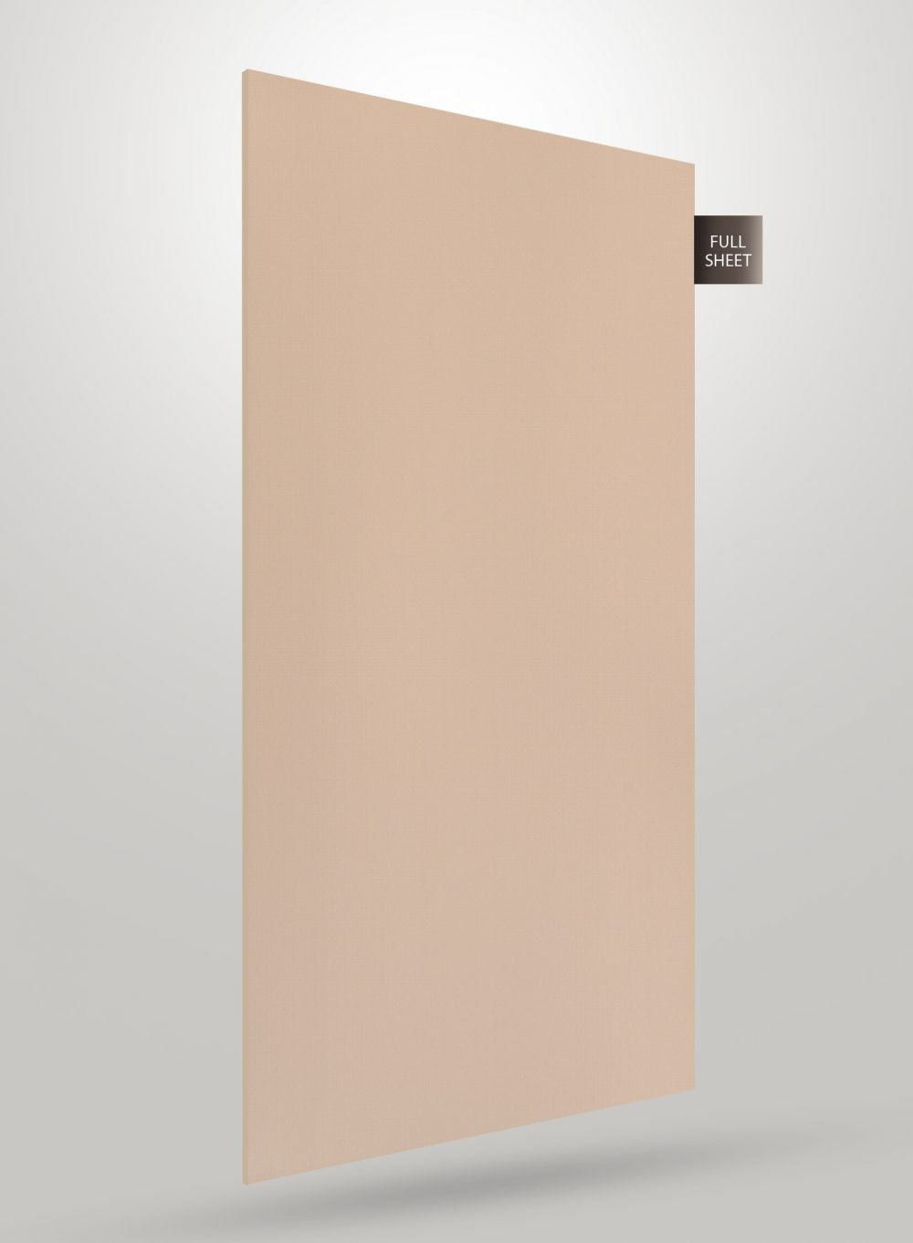 Beige matte fabric laminate sheet with smooth texture and subtle sheen, displayed as full sheet.