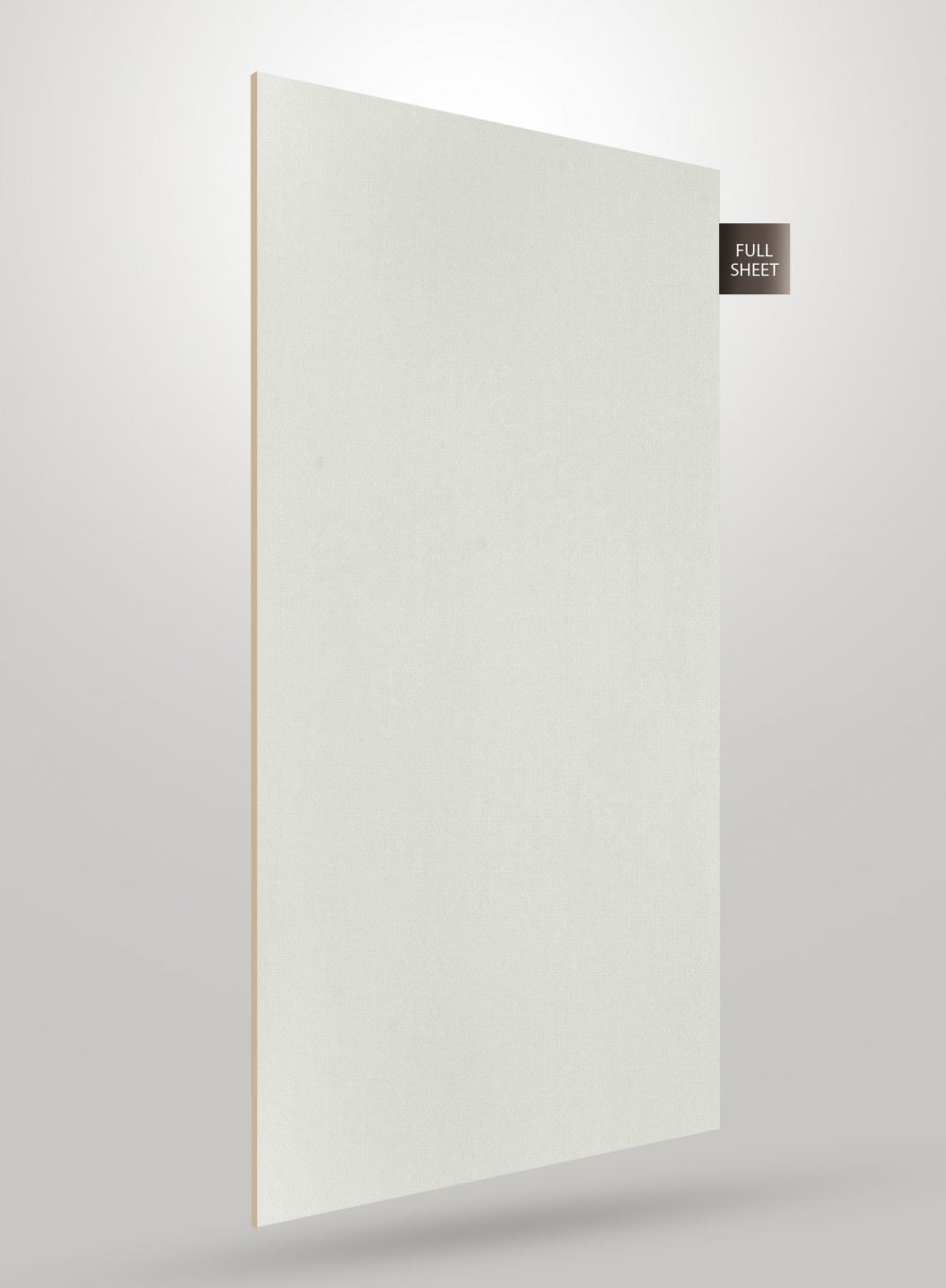 White fabric laminate sheet with matte finish and textured surface displayed at an angle with full sheet label.