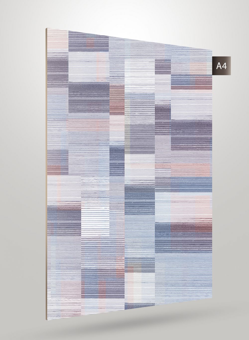 Multicolored abstract laminate with geometric pattern and matte finish, showcasing various hues and textures in a decorative