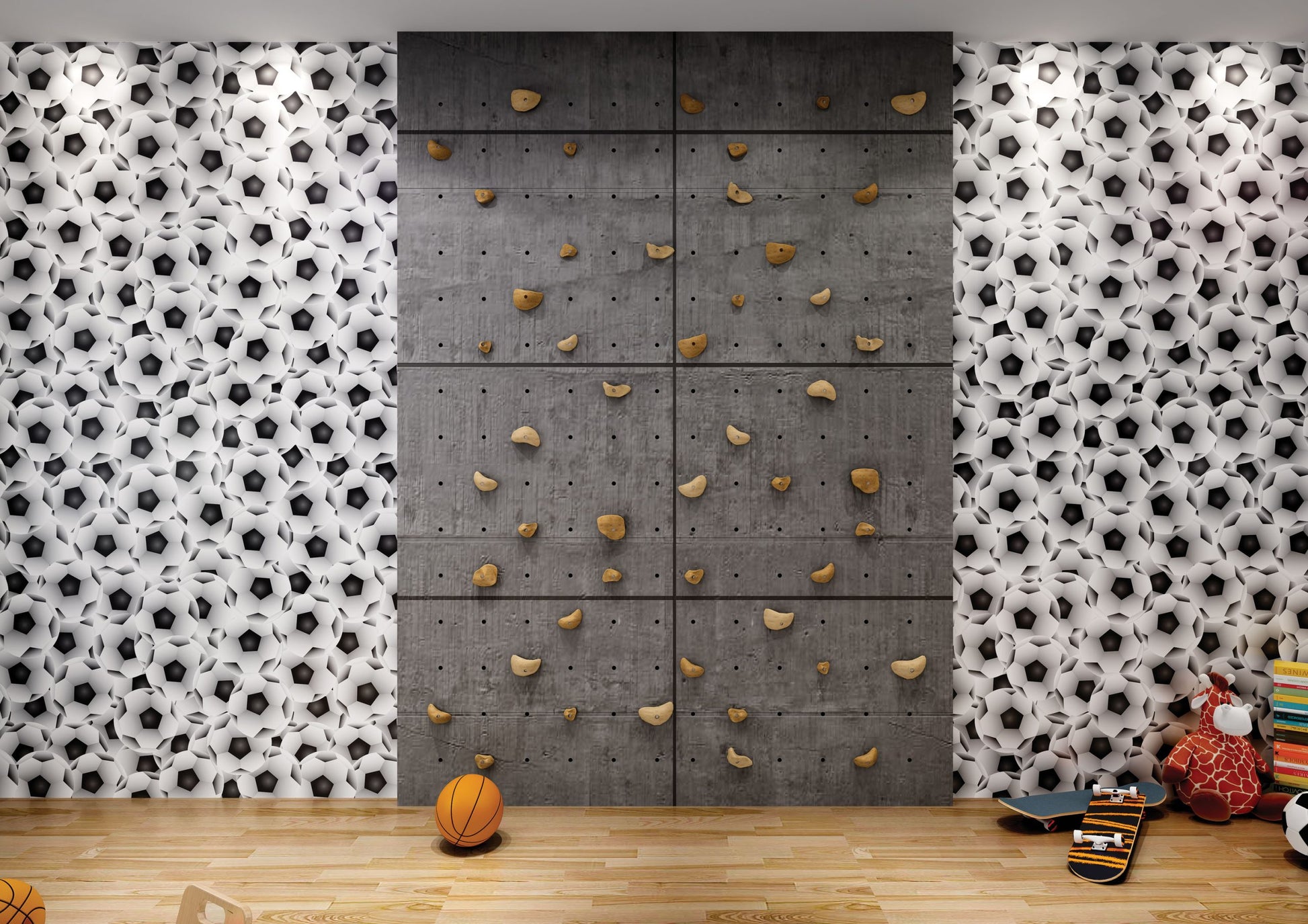 Multi-coloured leather laminate with matte finish and textured pattern on wall in a kids play area