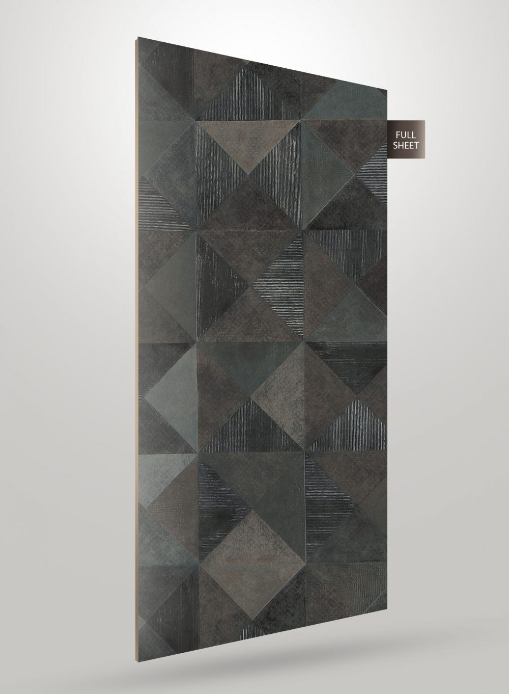 Dark green geometric patterned laminate sheet with matte finish and textured diamond design on full sheet display.