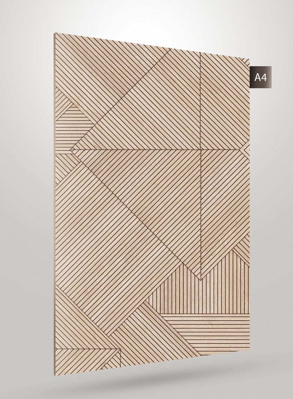 Beige geometric patterned decorative laminate with matte finish and diagonal lines design on its surface.