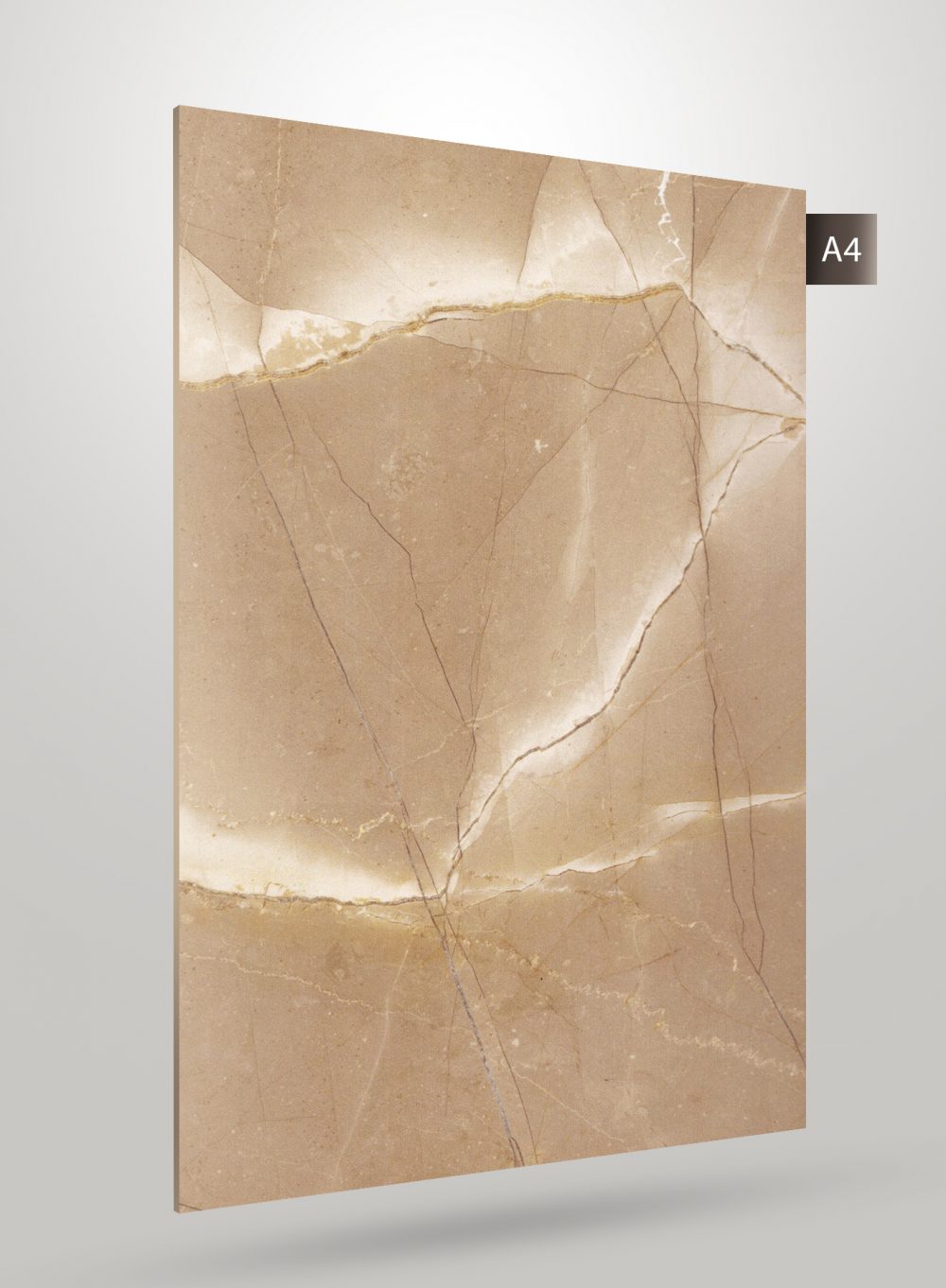 Beige marble laminate with cracked pattern and matte finish, decorative stone design visible on the surface of the sheet.