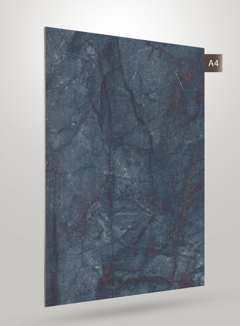 Blue marble laminate with red veins and matte finish, decorative stone pattern visible on the surface.