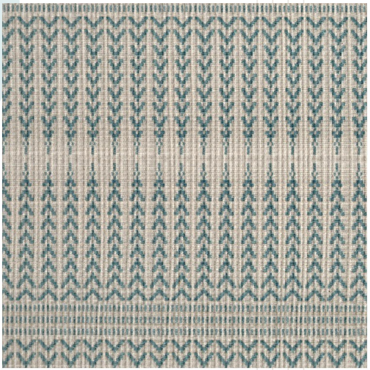 Beige laminate with blue geometric pattern and textured fabric-like finish.