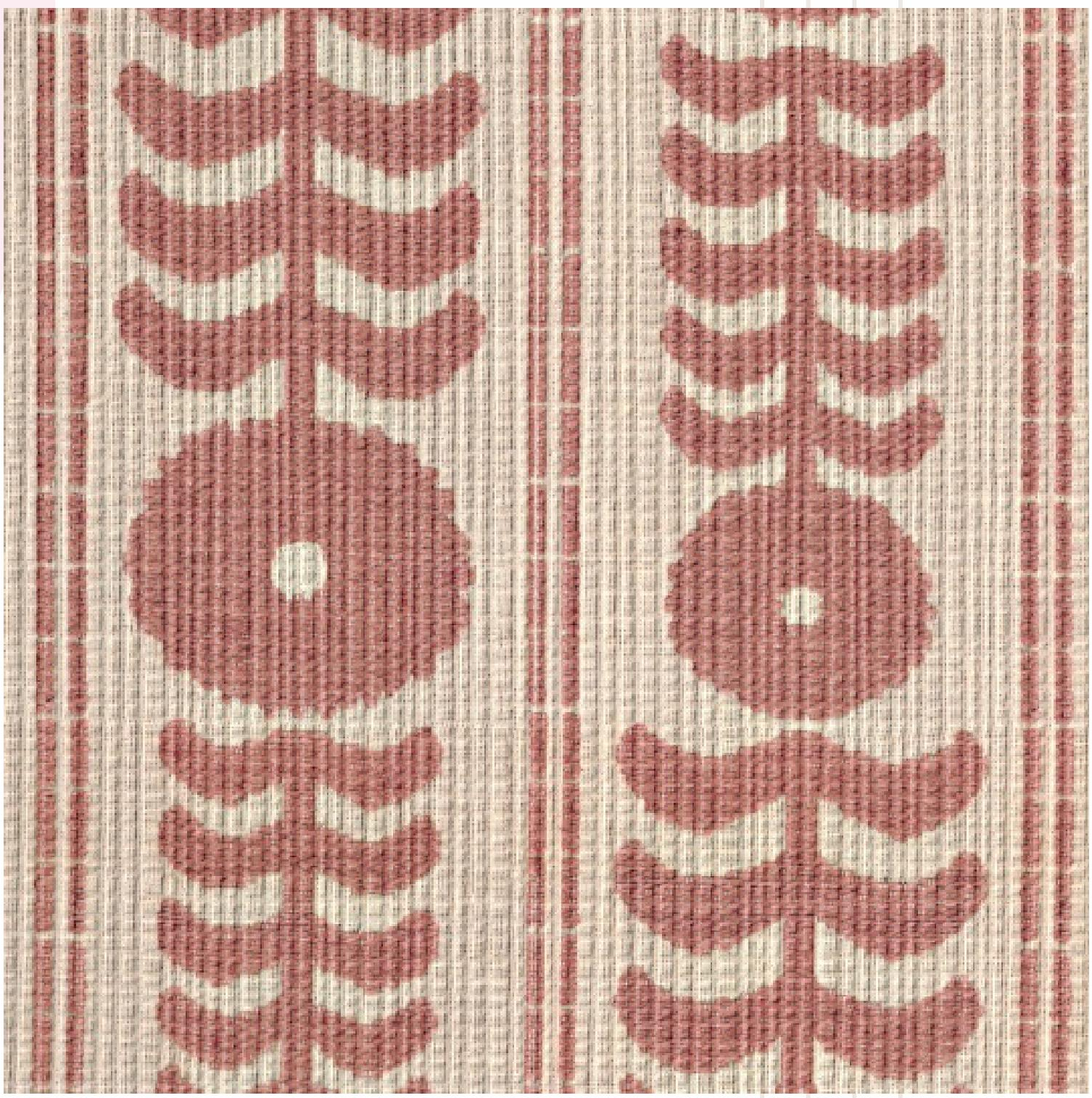 Beige laminate with red floral pattern and textured fabric-like finish.