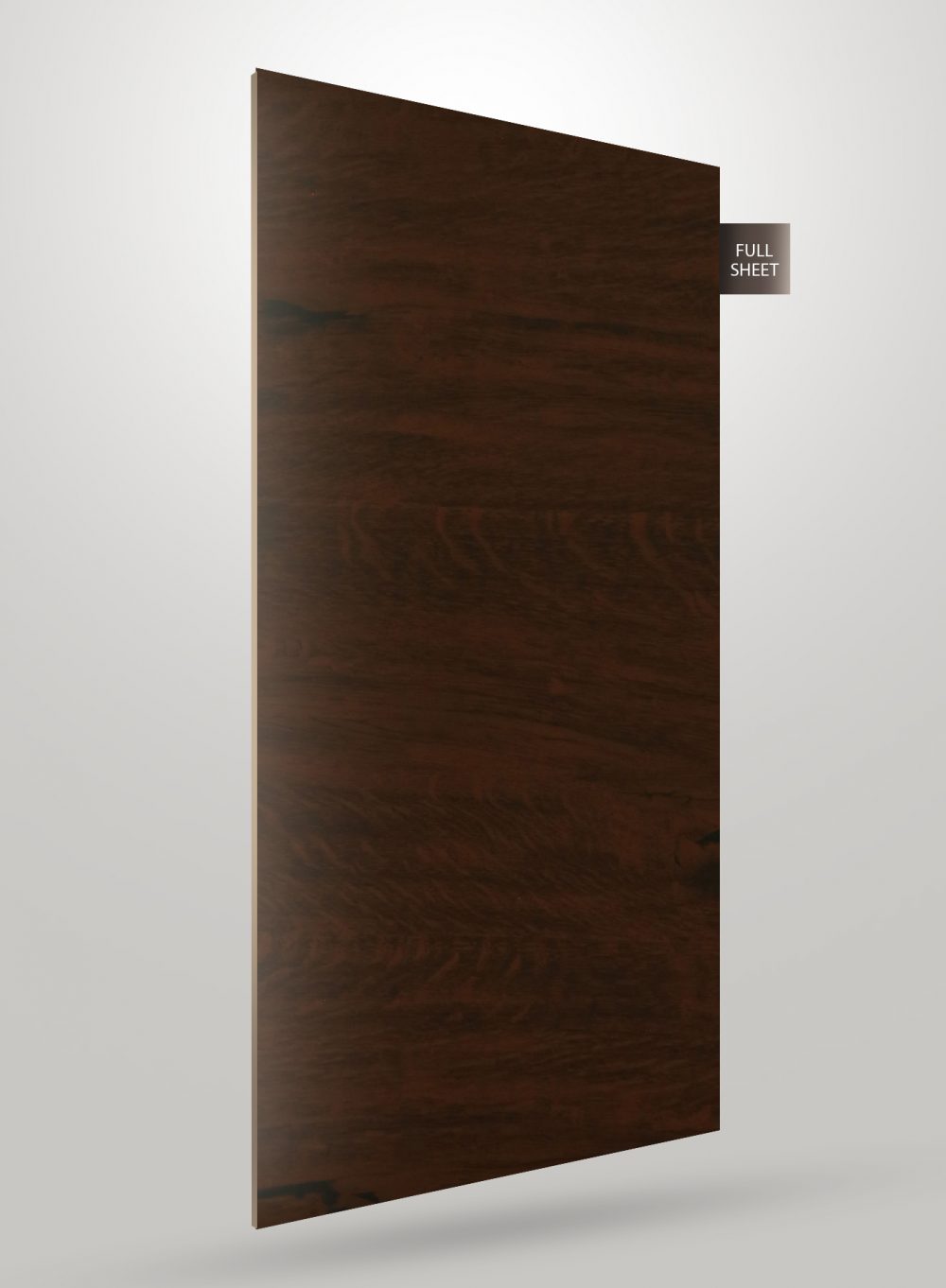 Brown wood grain decorative laminate sheet with matte finish and visible wood texture and pattern.