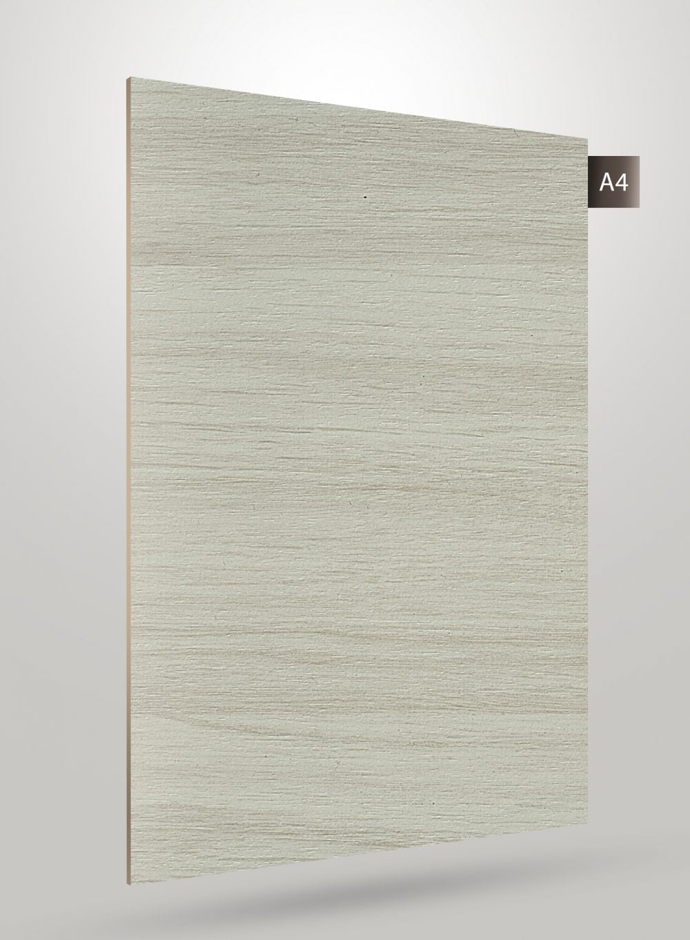 Light grey wood laminate sheet with textured wood grain pattern and matte finish, labelled A4.