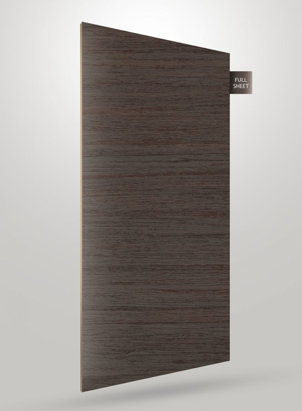 Brown wood grain decorative laminate with matte finish and visible wood texture, shown as a full sheet.
