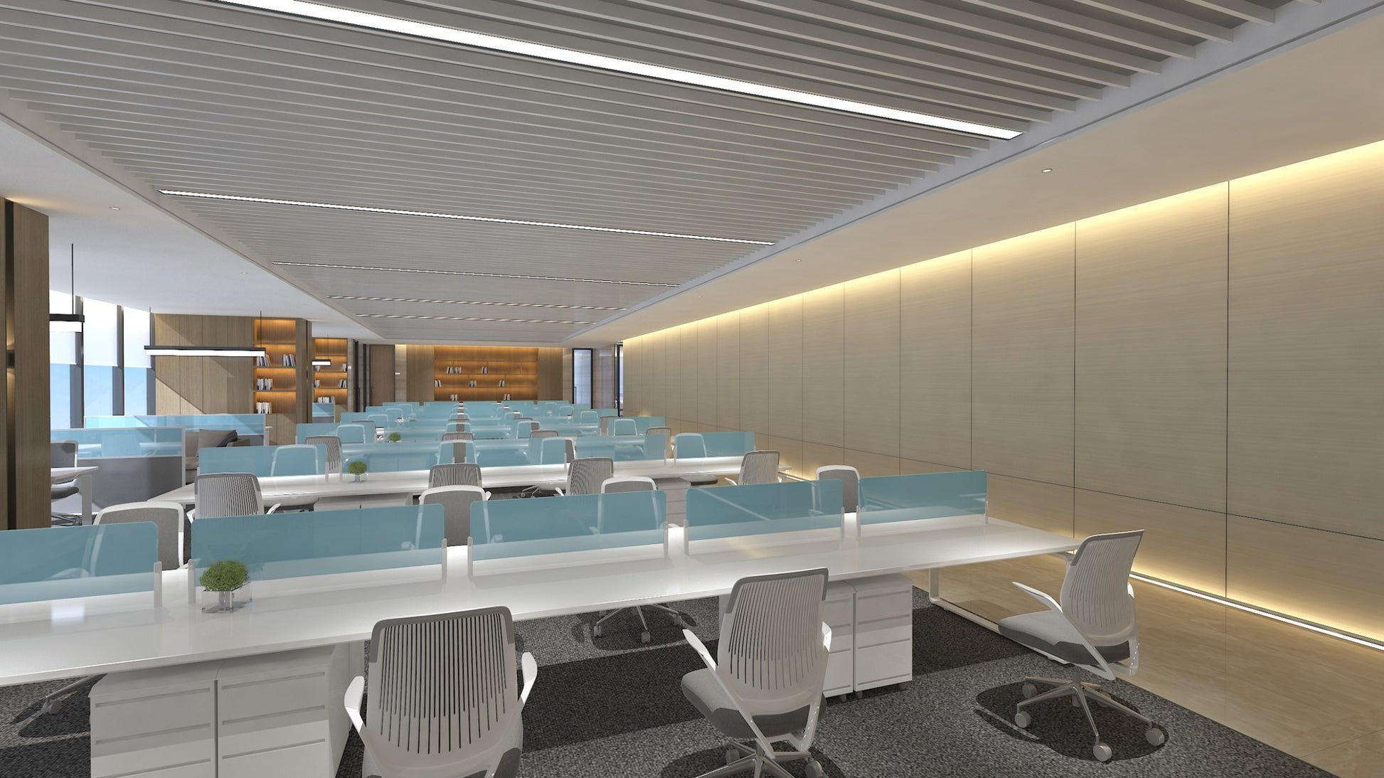 Wood laminate wall panels with matte finish in modern office setting with minimalist decor and soft lighting ambiance.