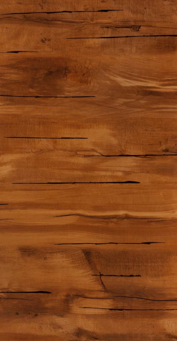 Brown wood grain laminate with textured finish and visible wood pattern and dark streaks