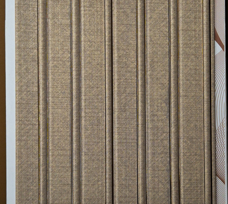 Metaluxe Taupe Linen Fluted louver panel, a warm taupe linen-texture fluted panel