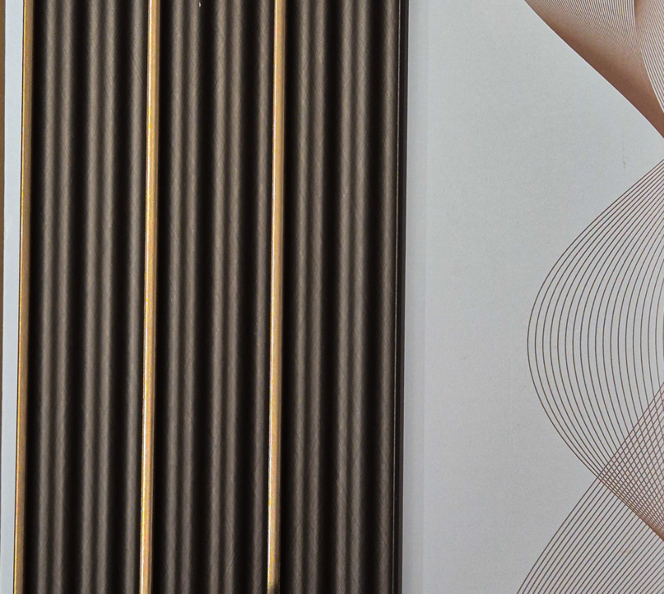 Metaluxe Chestnut Fluted Panel louver panel, a dark chestnut-brown fluted panel with gold pinstripe trim