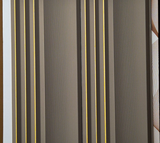 Metaluxe Grey Taupe Fluted louver panel, a grey-taupe fluted panel with gold pinstripe trim