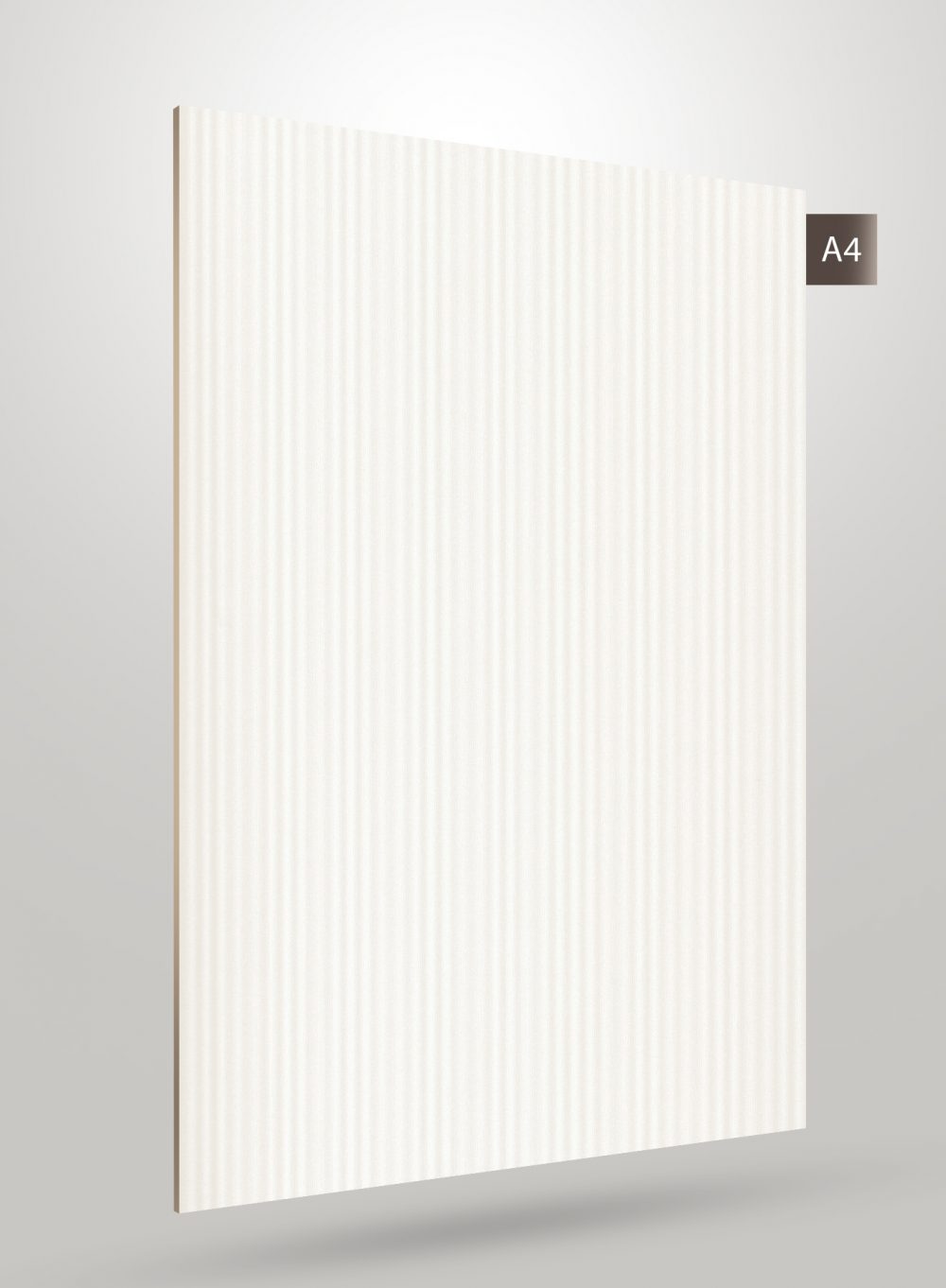 White decorative laminate with fluted pattern and matte finish, showing vertical ridges and subtle texture on its surface.