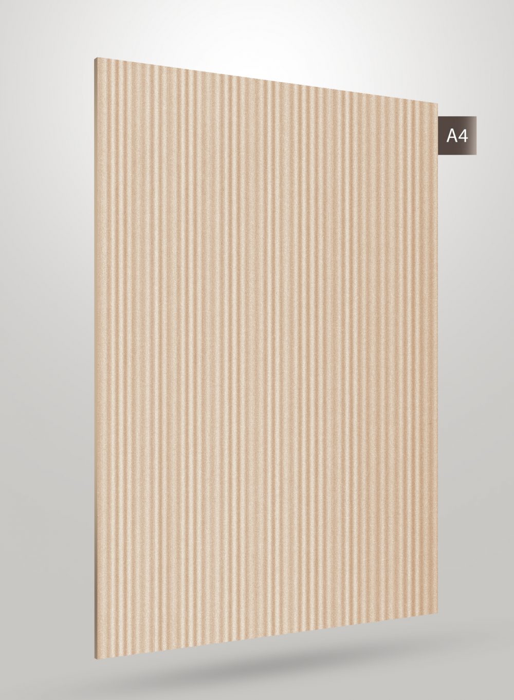 Beige fluted laminate with matte finish and vertical ridges, decorative laminate sheet for interior use.