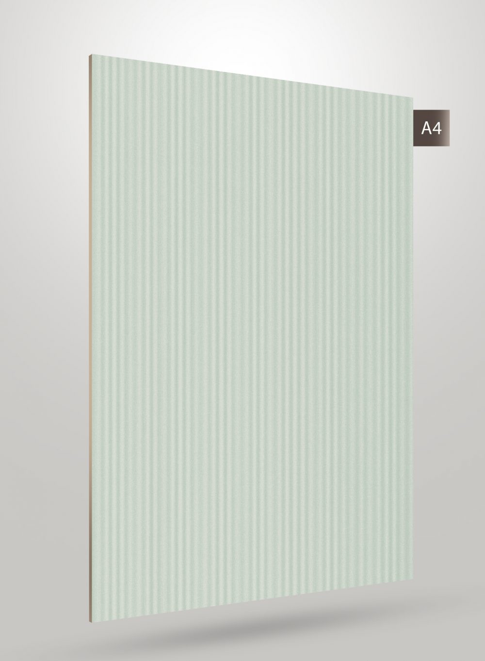 Green fluted laminate with matte finish and vertical ridges, decorative interior material sample.