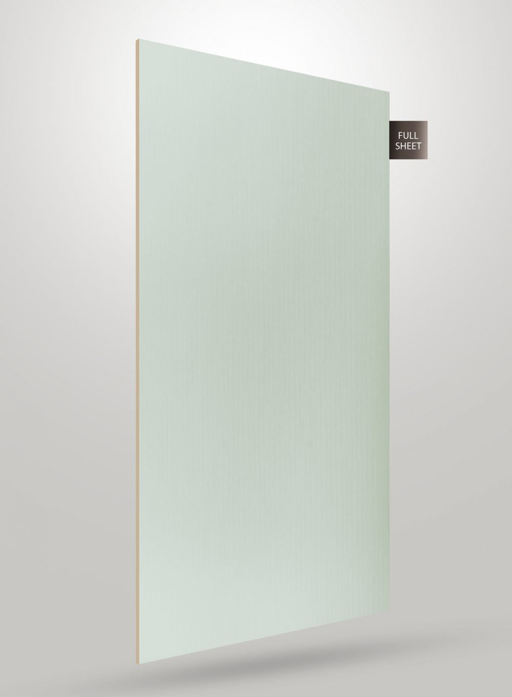 Matte green fluted laminate sheet with vertical ridges and a light greenish hue, displaying a full sheet view.