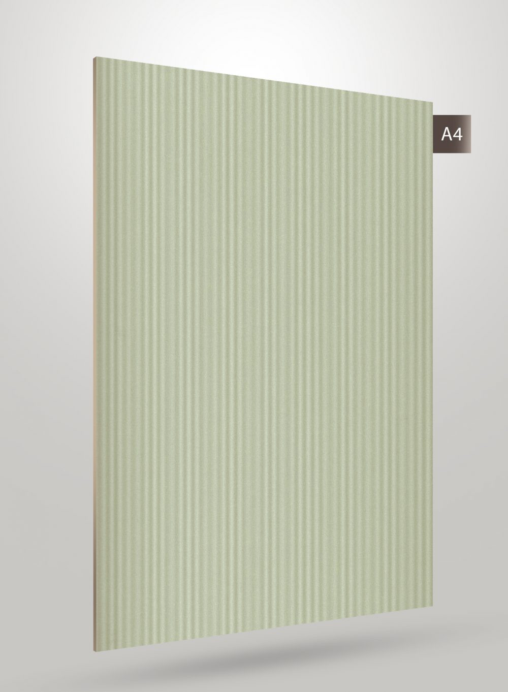 Matte green fluted decorative laminate with vertical ridges and subtle texture, showcasing a smooth finish on a rectangular