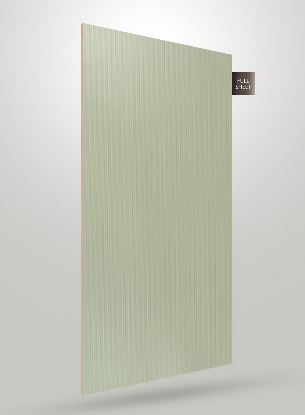 Green fluted laminate sheet with matte finish and vertical ridges, shown as full sheet with visible edge