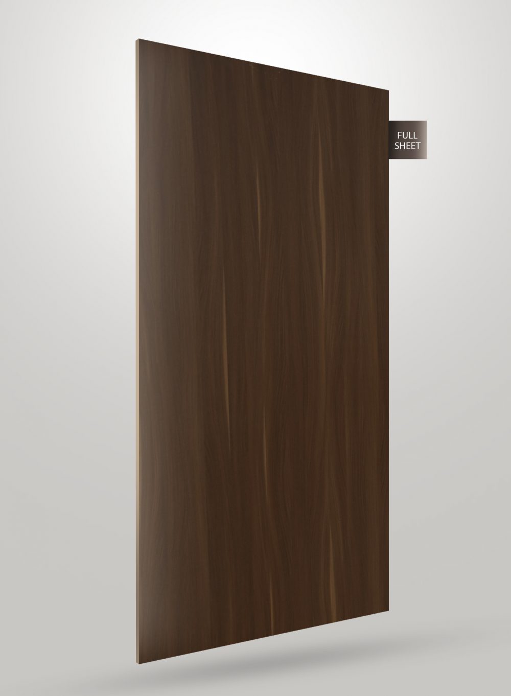 Dark brown wood grain laminate sheet with matte finish and visible wood texture, labelled full sheet.