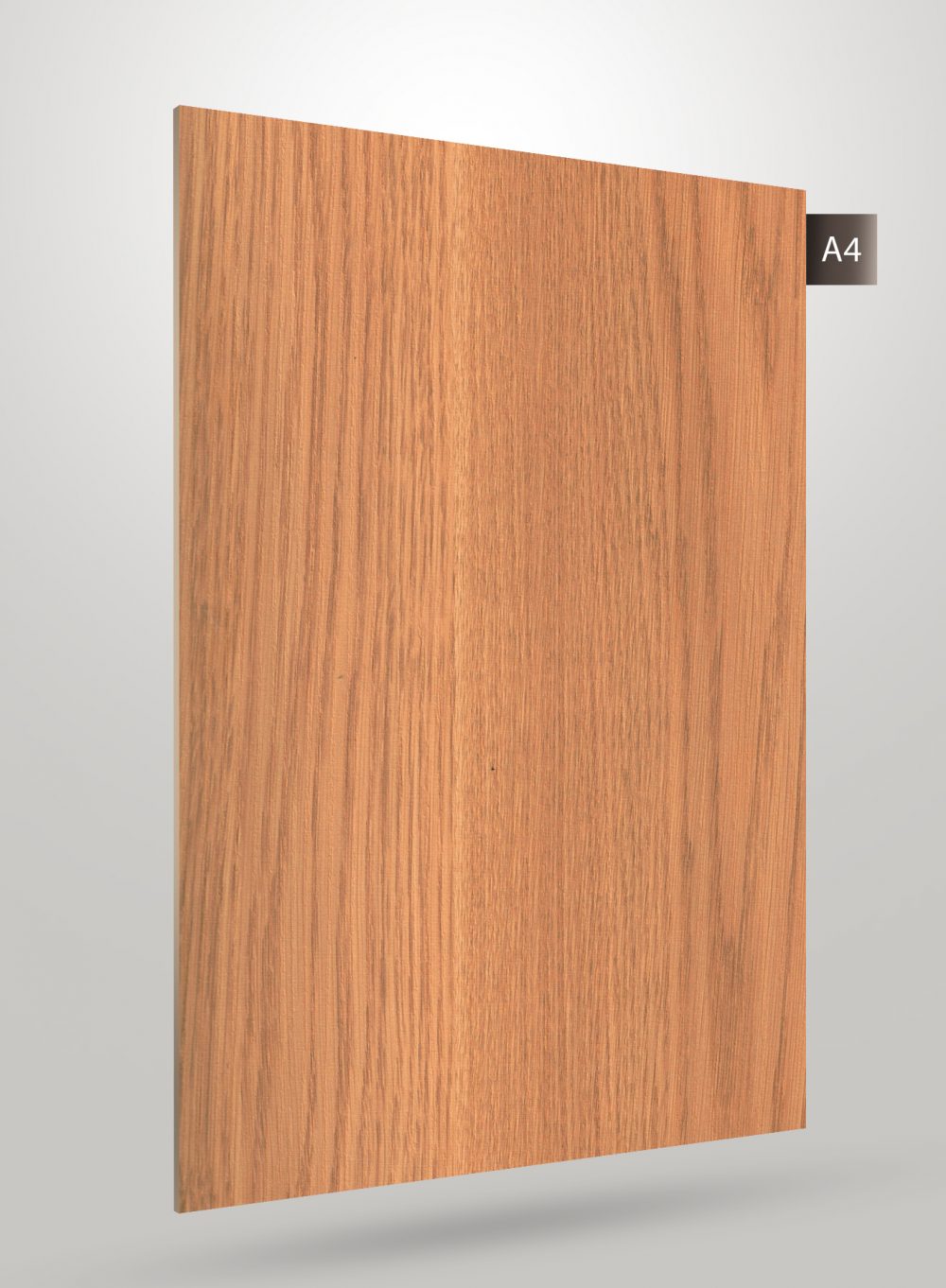 Brown wood grain decorative laminate with matte finish and vertical wood pattern texture.