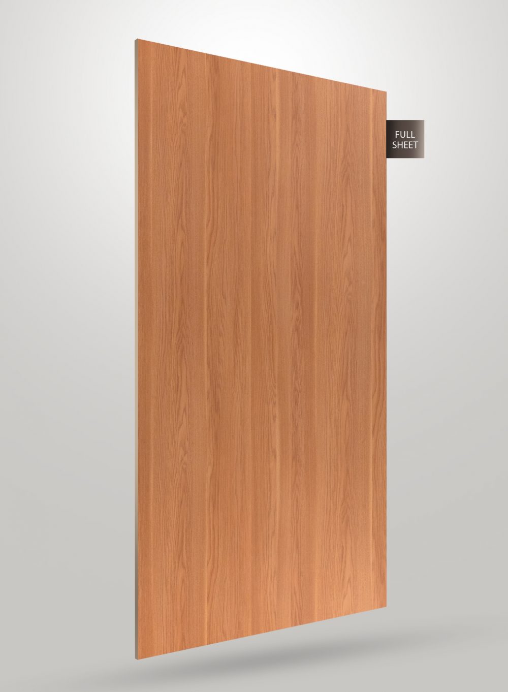 Brown wood grain laminate sheet with matte finish and vertical grain pattern, shown as full sheet.