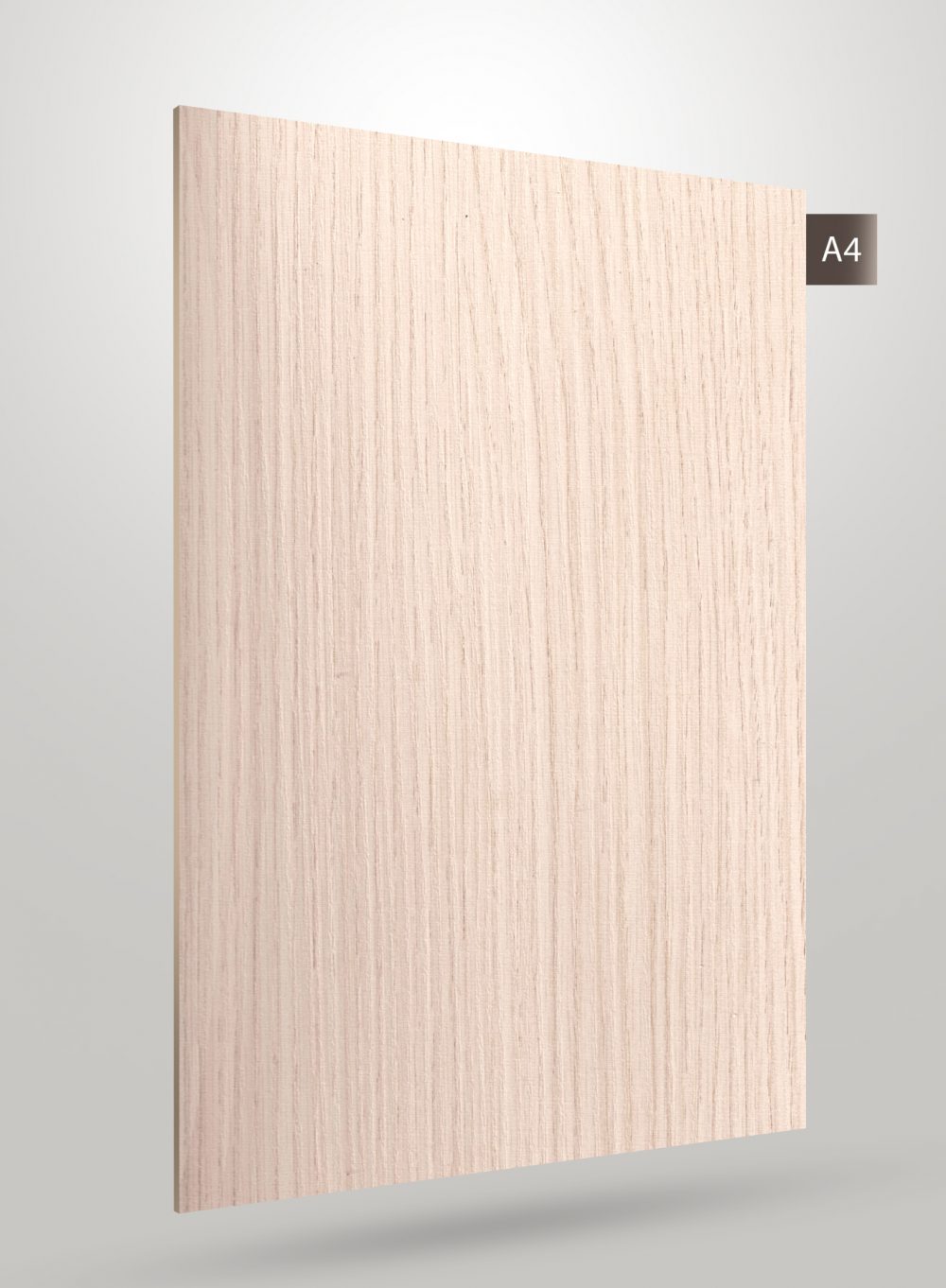 Beige wood grain decorative laminate with matte finish and vertical grain pattern on a laminate sheet.