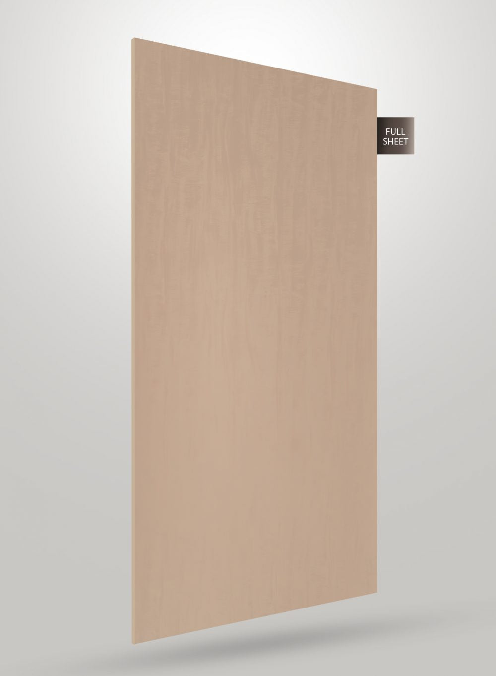 Beige matte laminate sheet with smooth finish and subtle texture, shown as full sheet with visible edge detail