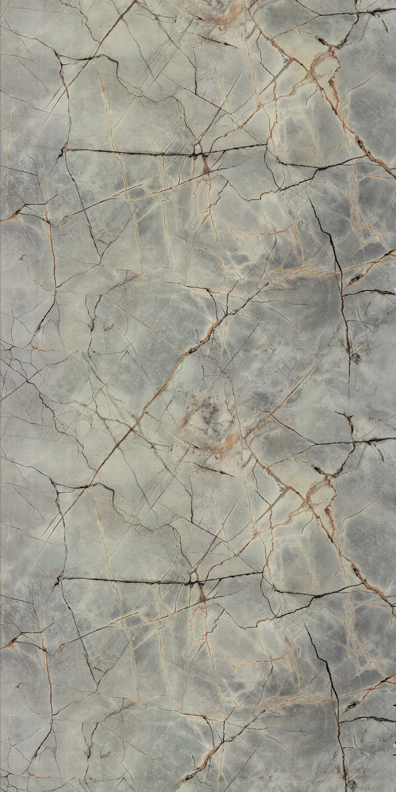 Grey marble laminate with textured finish and golden veins, mimicking natural stone pattern and cracked surface effect.