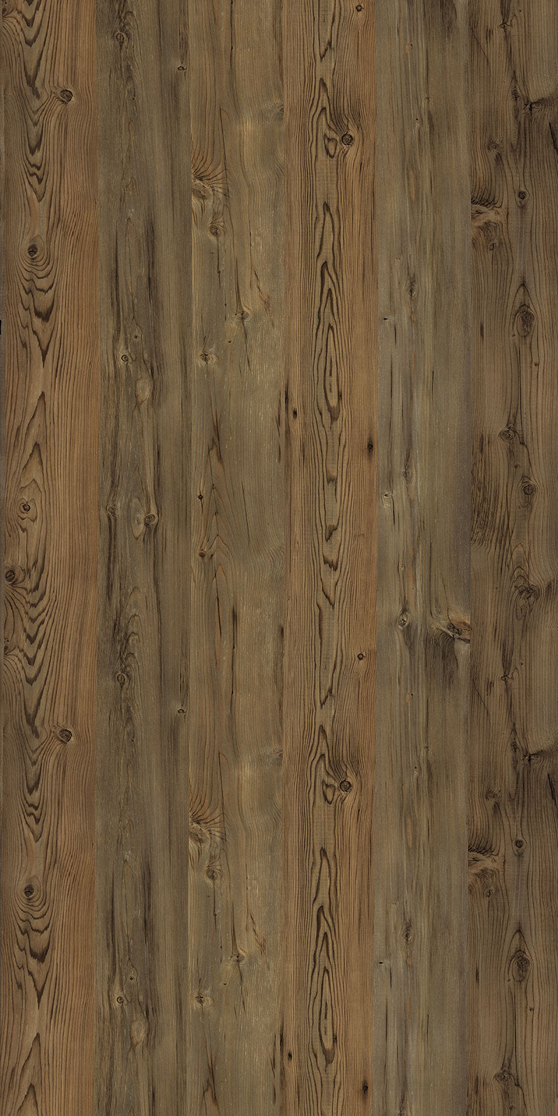 Brown wood grain laminate with textured finish and knots, showing natural wood pattern and dark brown accents.