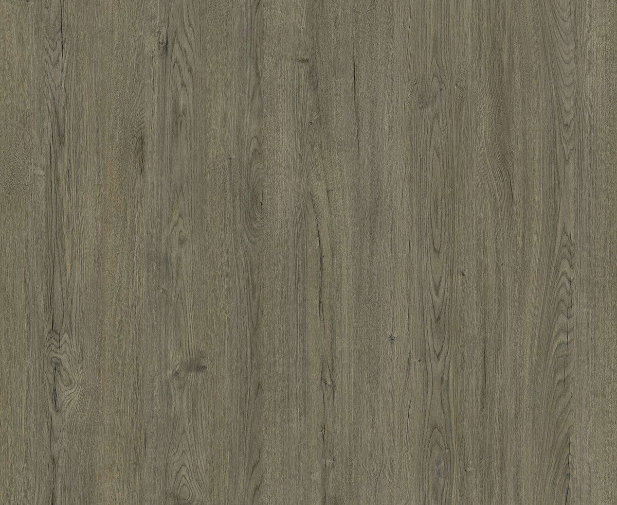 Grey wood grain laminate with textured finish and visible wood pattern and knots.