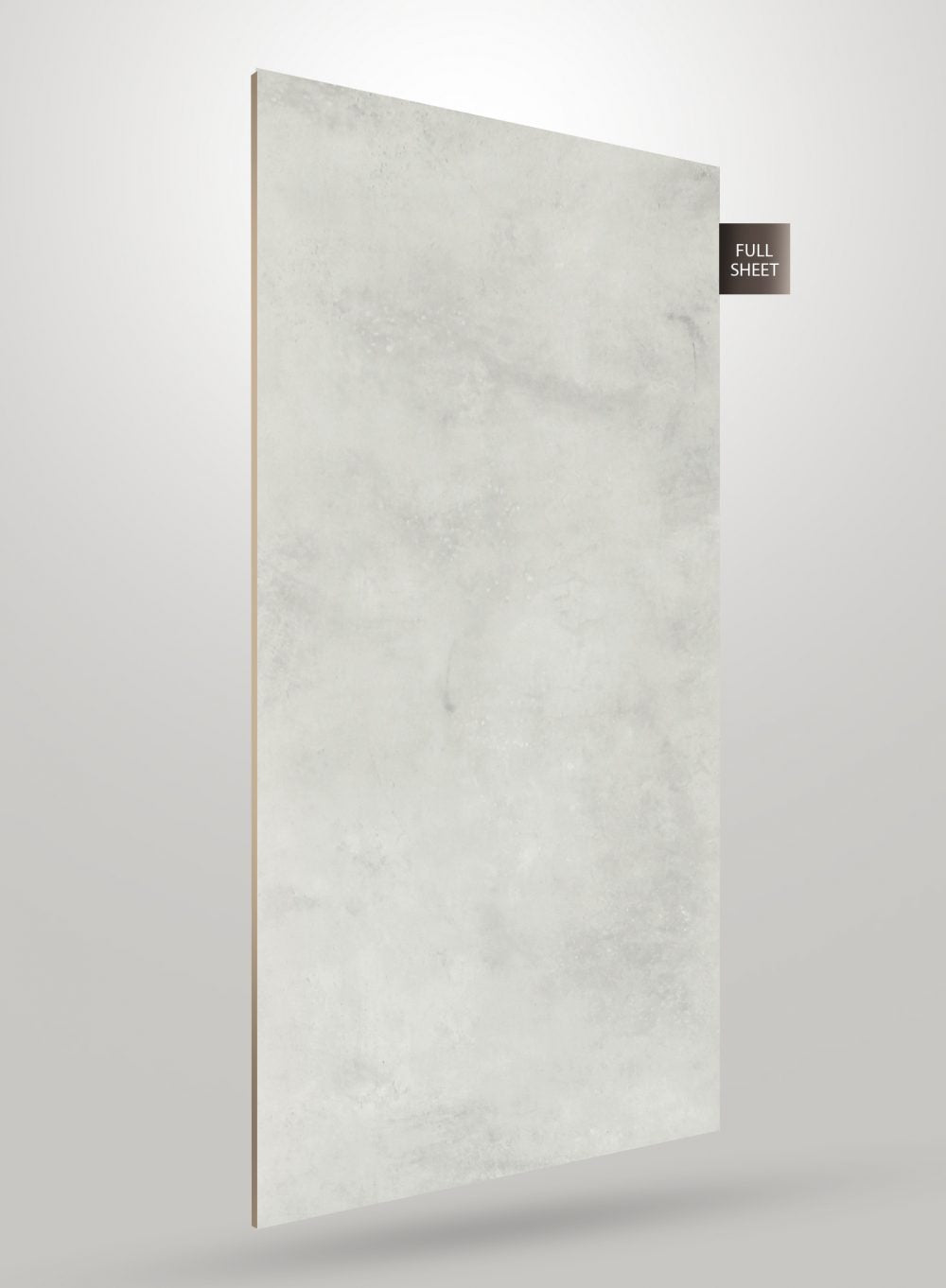 Grey marble laminate sheet with matte finish and subtle veining pattern, displayed at an angle with full sheet label.