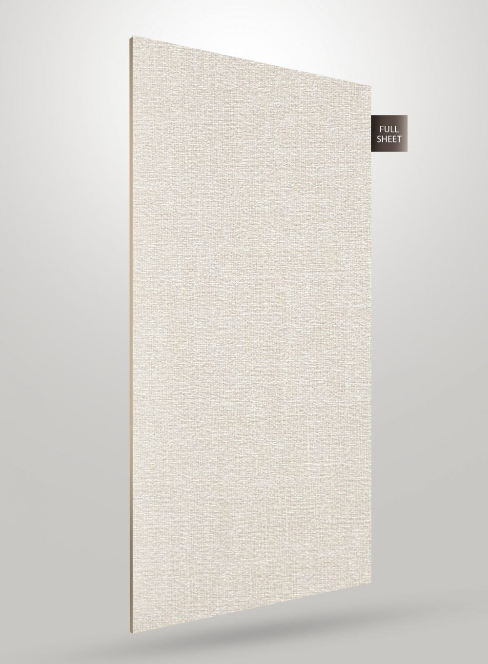 Matte fabric laminate sheet with textured pattern and beige color, displaying full sheet view with subtle weave detail.