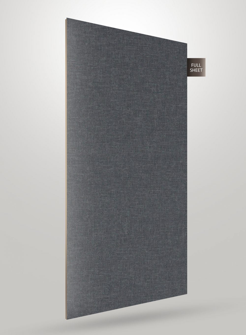 Grey fabric laminate with matte finish and textured pattern, showing full sheet with visible edge.