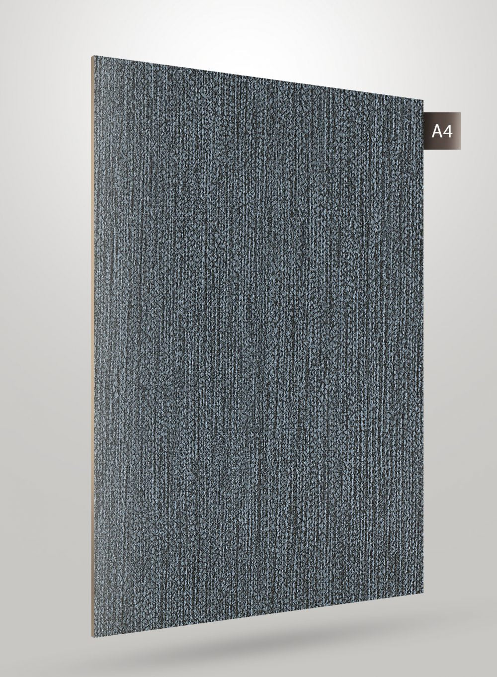 Matte fabric laminate with textured blue pattern and vertical grain, showing detailed surface finish and subtle sheen