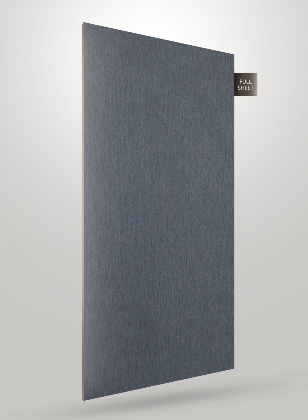 Matte grey fabric laminate sheet with textured pattern and visible grain, displayed as full sheet.