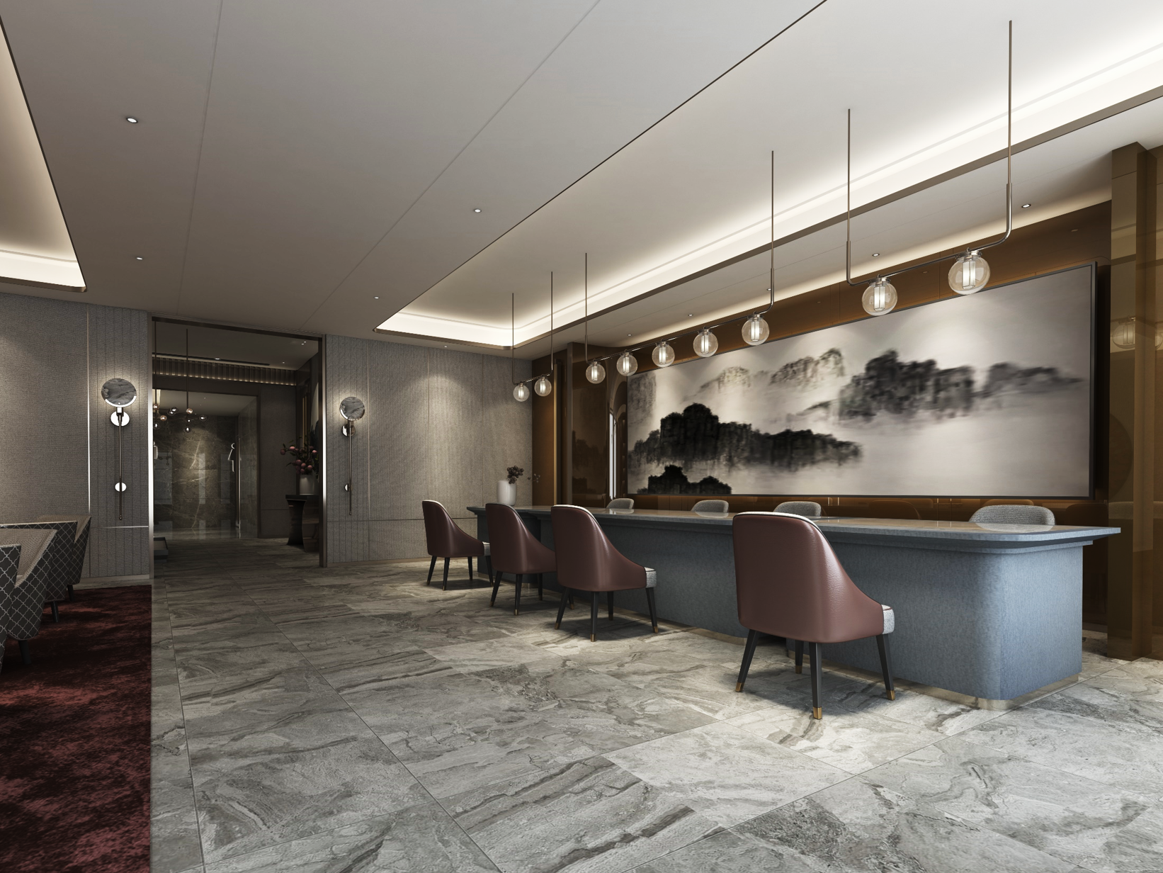 Matte fabric laminate wall panel in modern interior with textured finish and multi-colour pattern in a luxurious setting