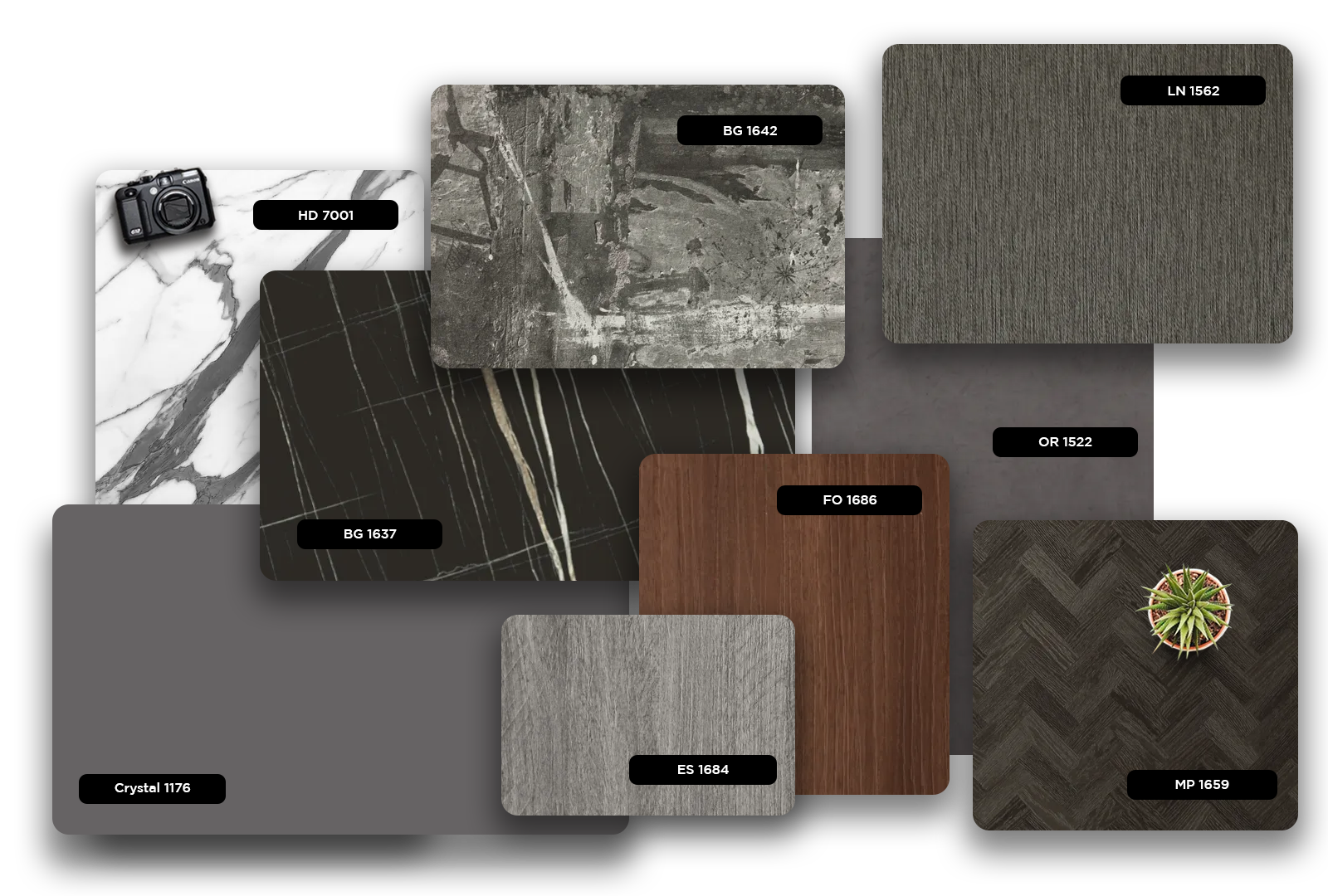 Grey matte laminate with wood grain pattern and subtle texture, labeled LN 1562, showcasing decorative patterned laminate
