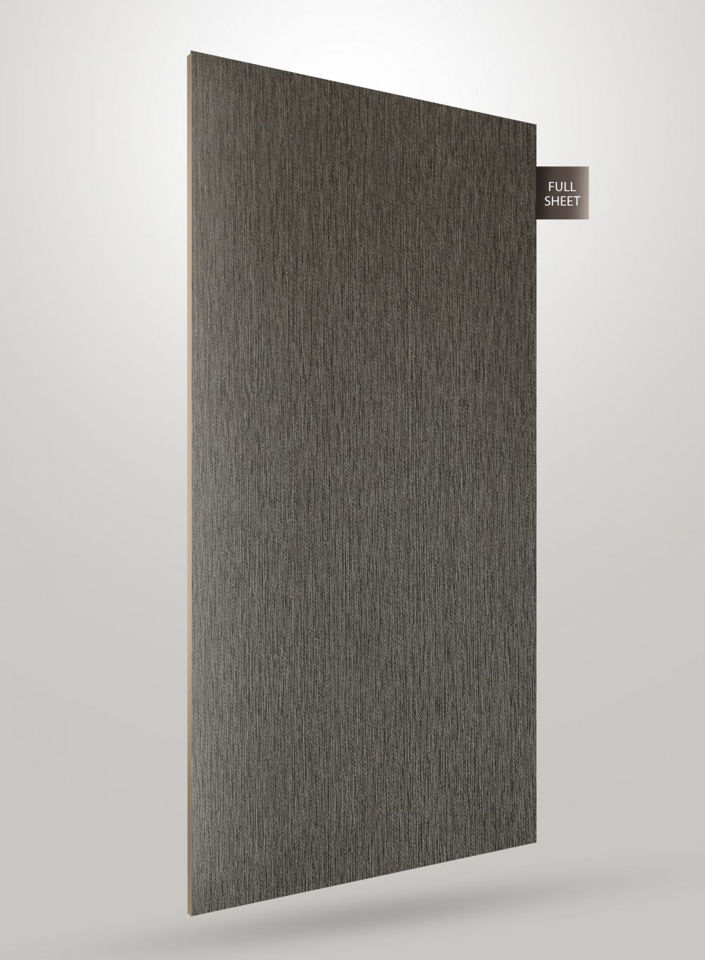 Grey matte laminate sheet with textured pattern and vertical grain visible on full sheet surface.
