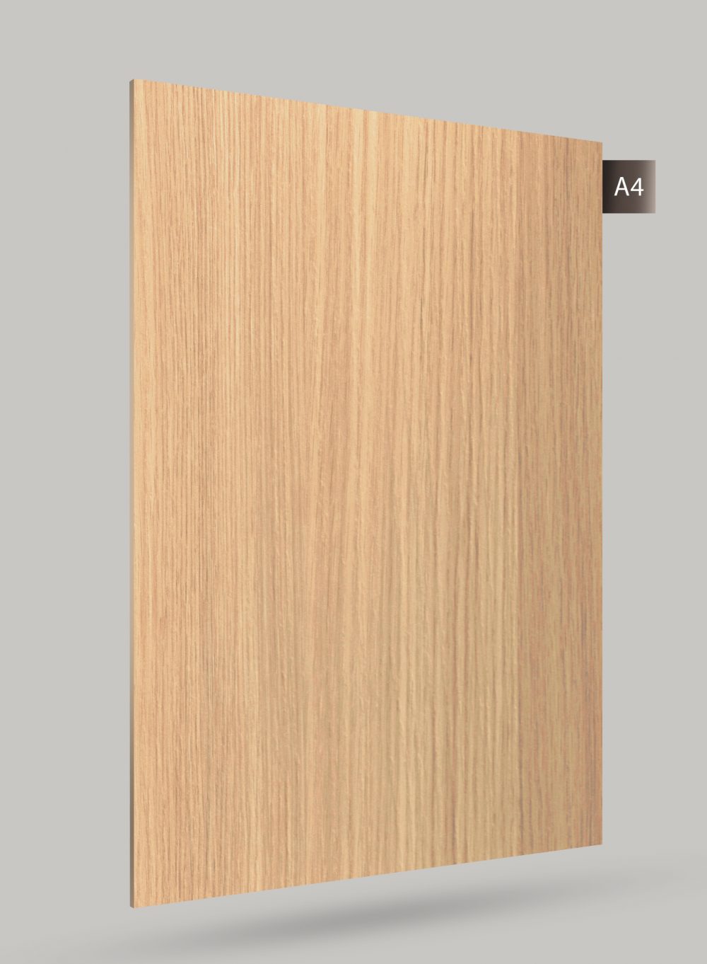 Beige wood grain decorative laminate with matte finish and vertical wood pattern texture.