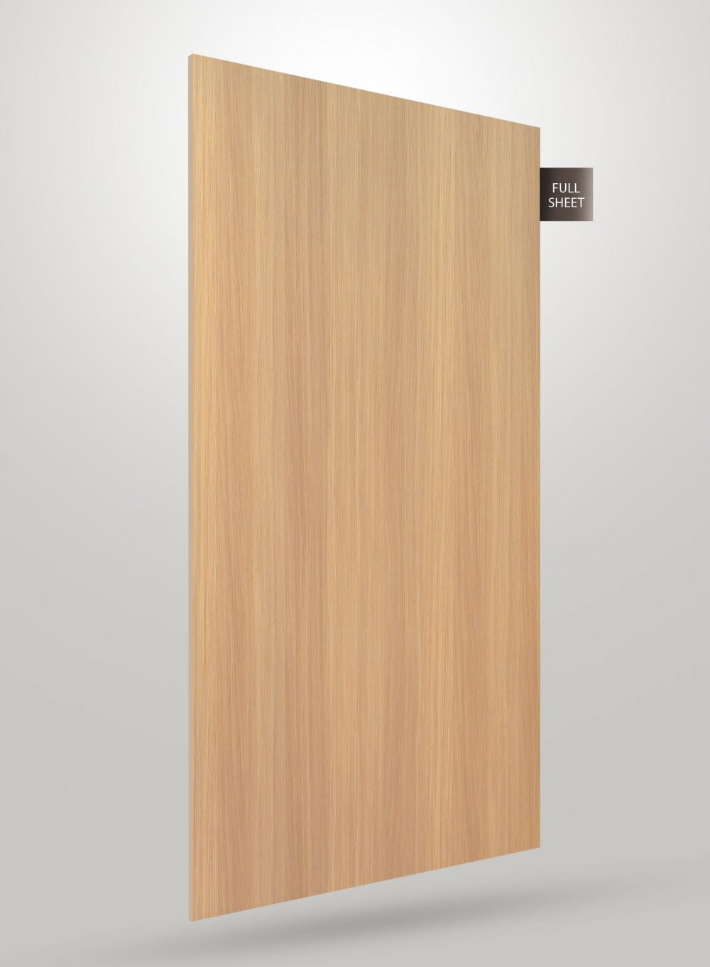 Beige wood grain decorative laminate sheet with matte finish and vertical wood pattern texture, labeled full sheet.