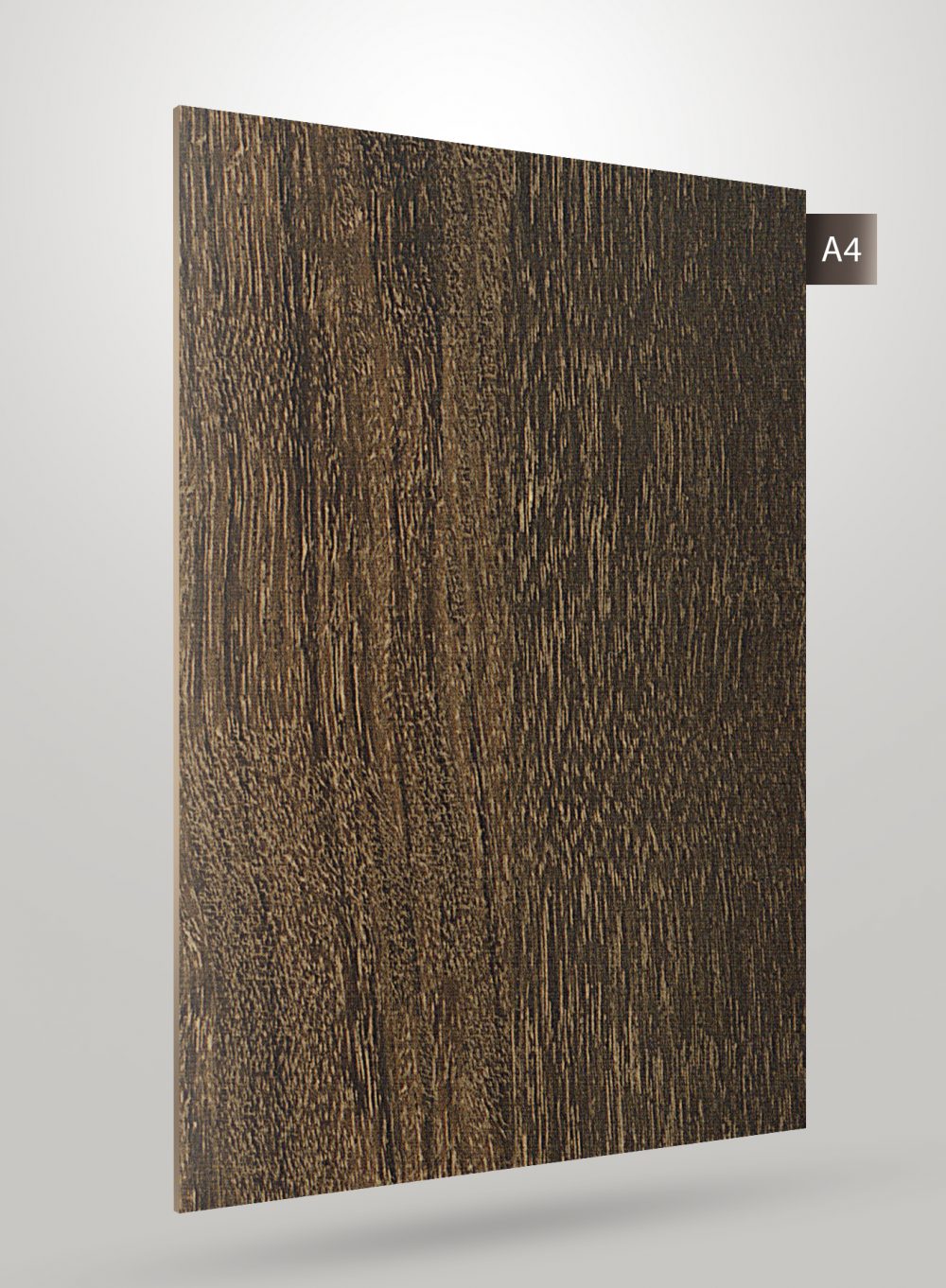Brown wood grain laminate with textured finish and vertical grain pattern, labeled A4.