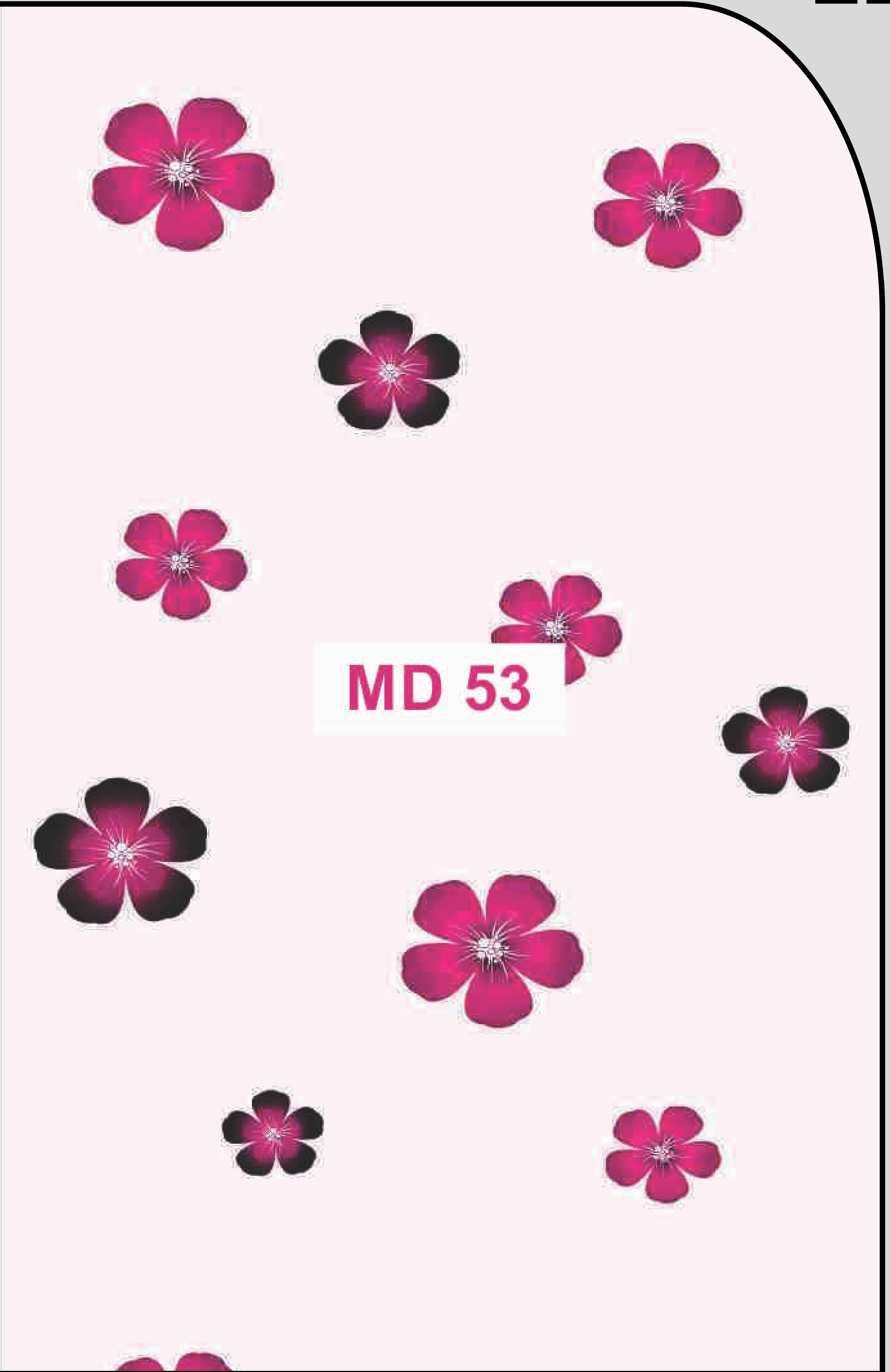 White laminate with pink and black floral pattern, glossy finish.