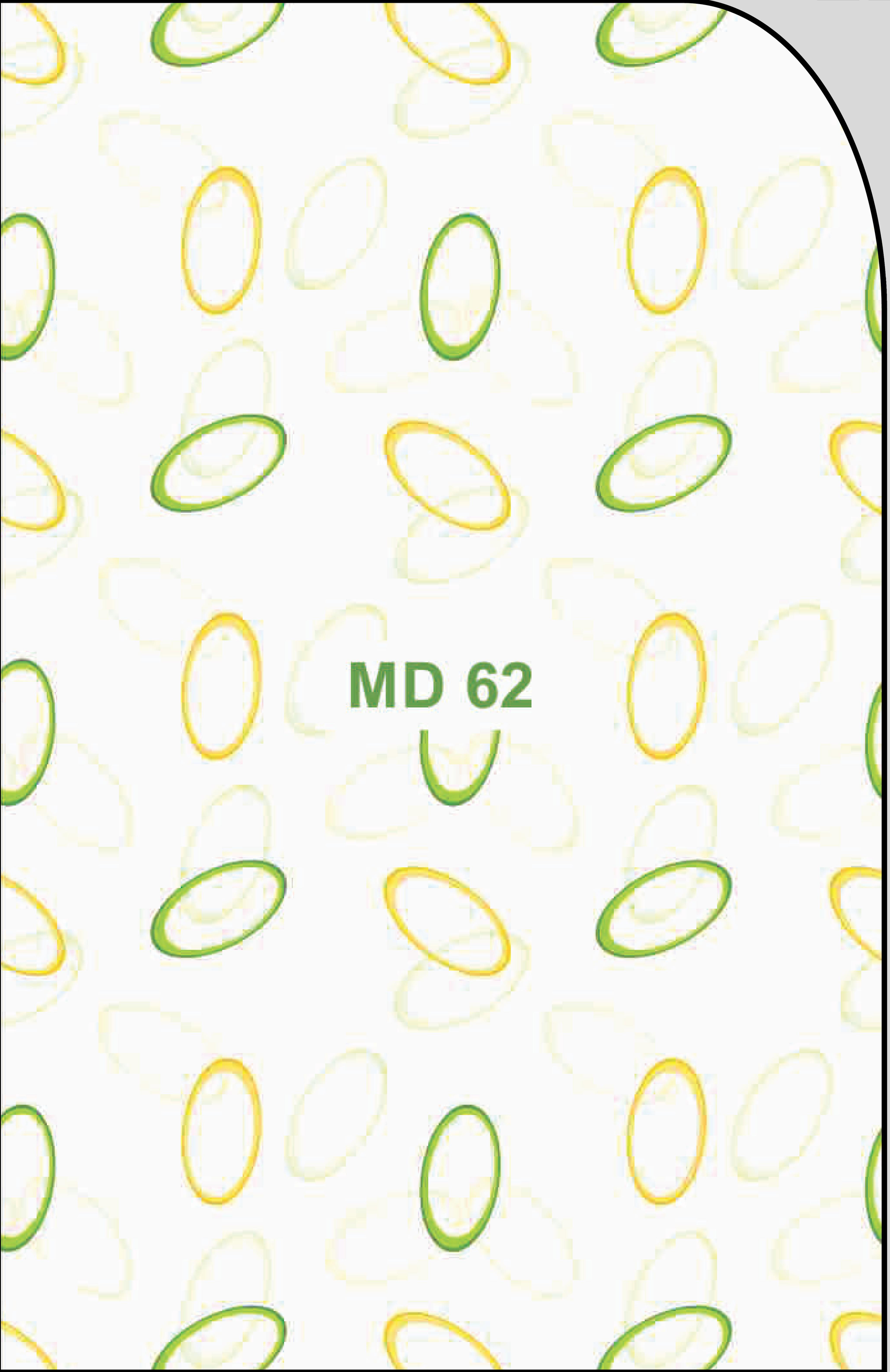 White laminate with green and yellow oval pattern, textured finish.