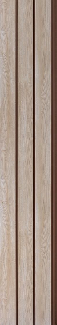 Brown wood grain louver panel with textured finish and visible wood pattern on vertical slats